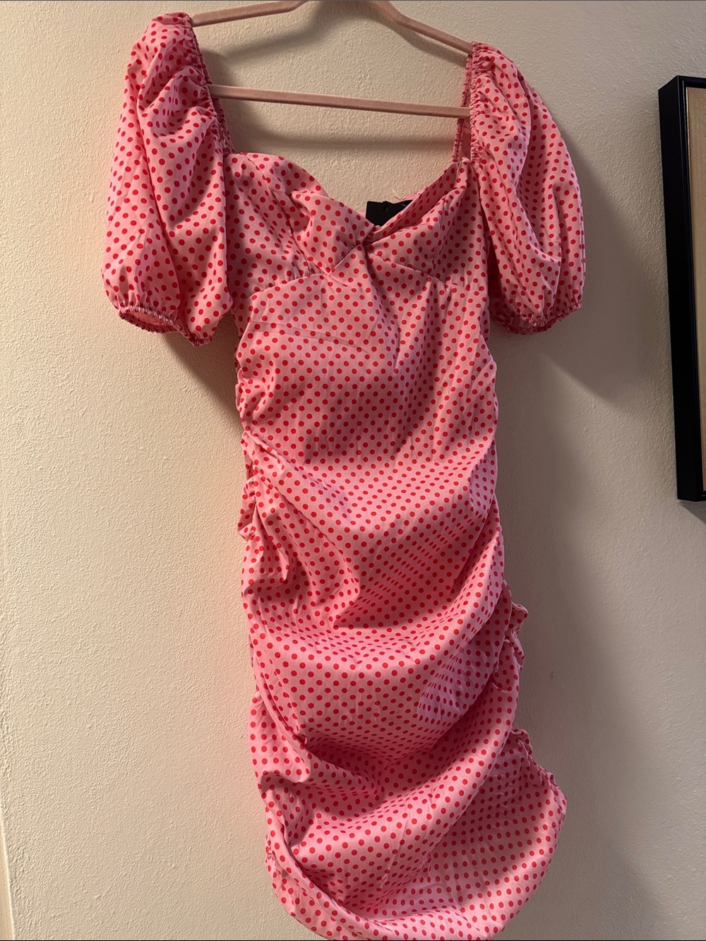 Trendyol Pink Mini Dress with Red Polka Dots
